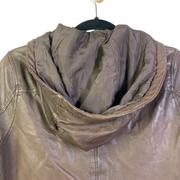 JOIE Brown Genuine Leather Hooded Bomber Jacket - Picture 8 of 11